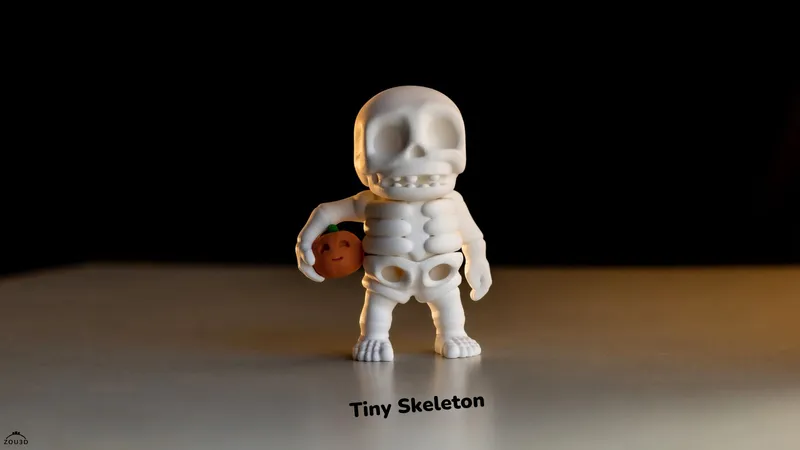 Tiny Skeleton Holding a Pumpkin